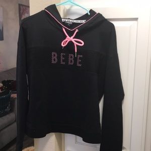 Bebe Sport black and baby pink hooded sweatshirt